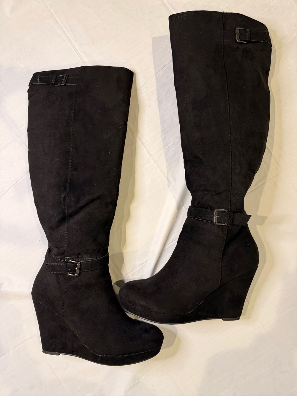 Brekka Black Knee High Wedge Boots Buckle Detail Size 8.5